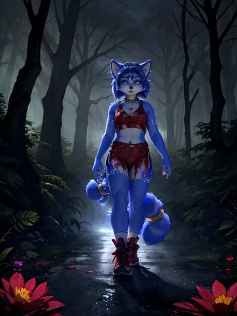 ((krystal)), Star Fox-Krystal, liebenswert, grüne Augen, (((Lange blaue Haare 1.3))), Dekolleté, anthro, Pelzig,  detailed Flaumigs fell, detailliertes Gesicht, (Flaumig), 1 Mädchen,crop top, pink pantyhose, sneakers, small breasts, ,  blood-soaked clothes...