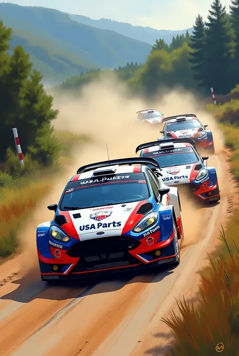 Impressionist-type image of a rally race with the USA PARTS brand