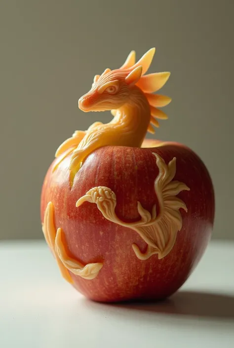 Apple sculpted and transformed into an animal