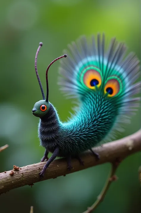  A caterpillar with a peacock tail, real macro photo 