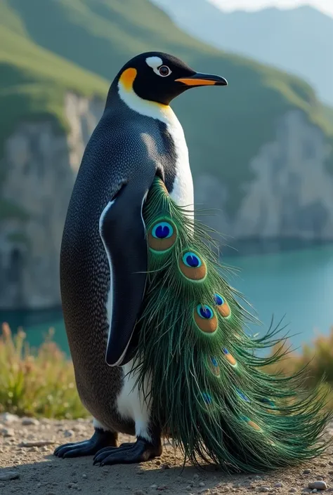 Penguin with a peacock tail, Earth, real macro photo 