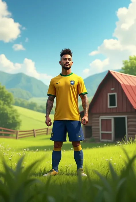 Generate an image of Neymar Junior on a farm 