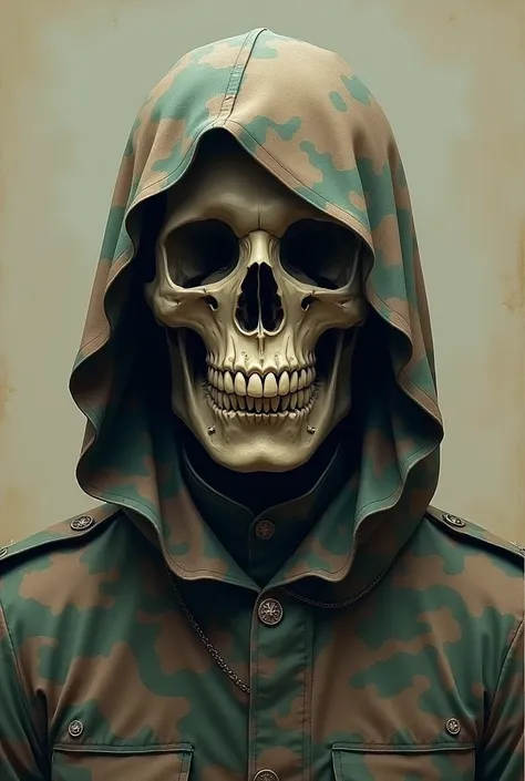 Skull with camouflaged military uniform 