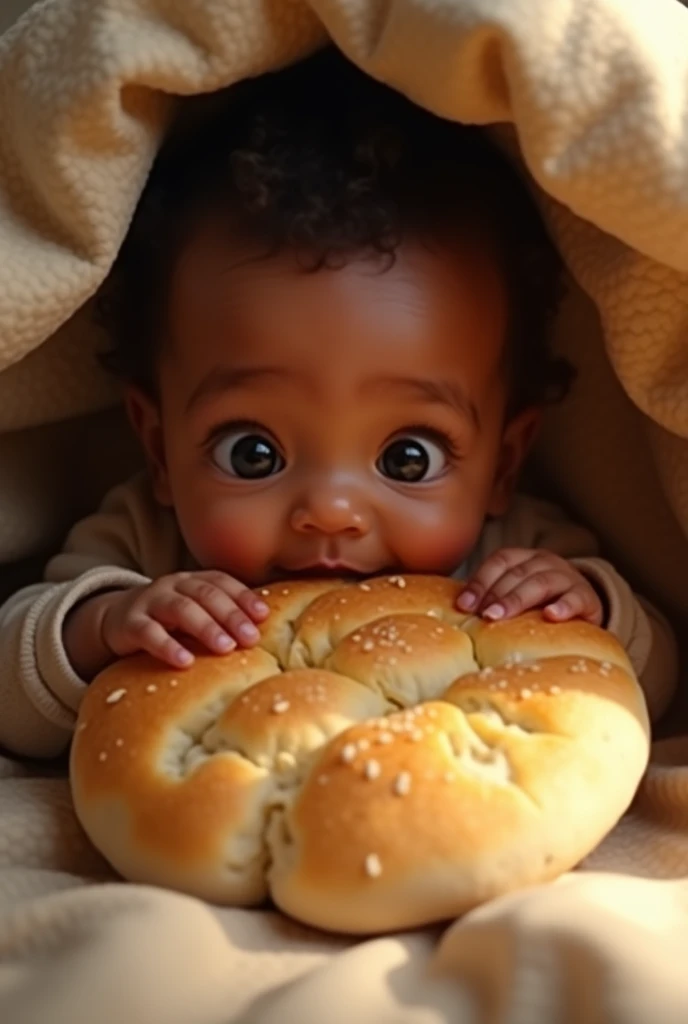 Habeshan baby eat large bread under the bed