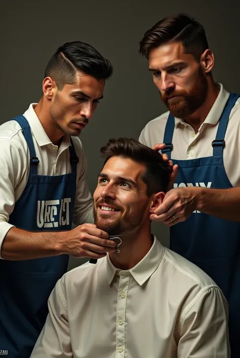 Ronaldo cutting Messi hair