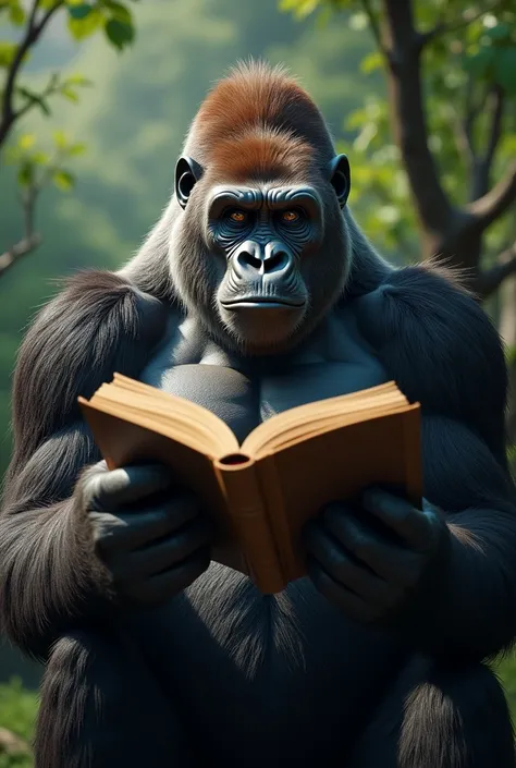 Gorilla holding a book