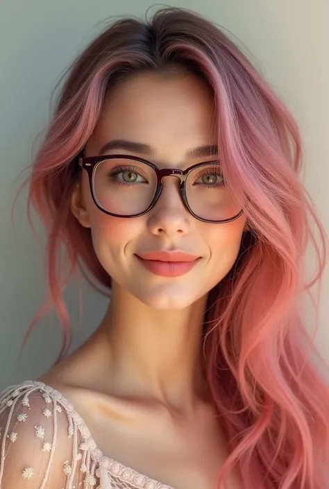 Pretty, cute, lovely hair for a beautiful woman with dyed hair and glasses