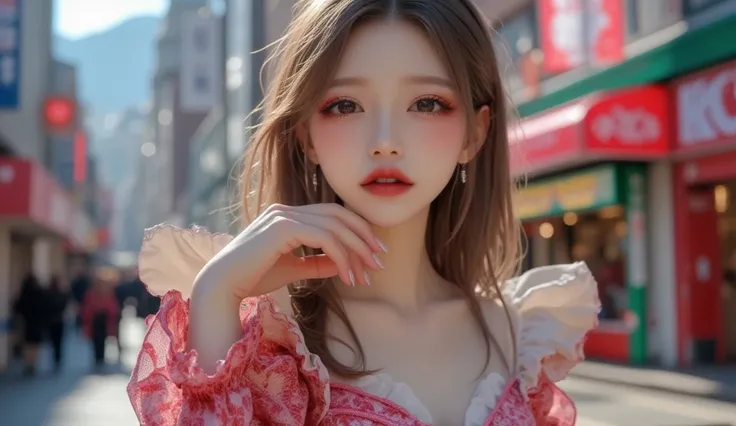 (masterpiece,  best image quality , 8k),  real photo ,Idol appearance, Busy City Streets,adult,  perfection of fashion,  Korean Makeup, Lip Tint, full body,frontal, faint smile,Outdoor, Exquisitely Painted , Realistic,  ultra high definition , smooth skin,...