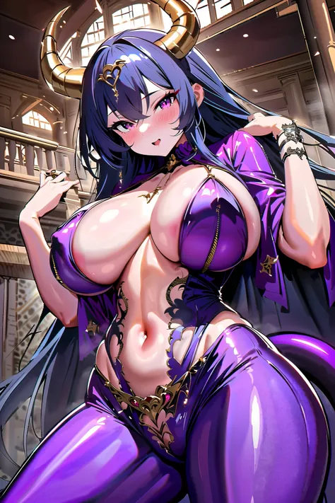 NSFW,masterpiece, top quality, high definition , very detailed,Devil Girl,tail,horn,Big Breasts,Luxurious mansion,Western-style building