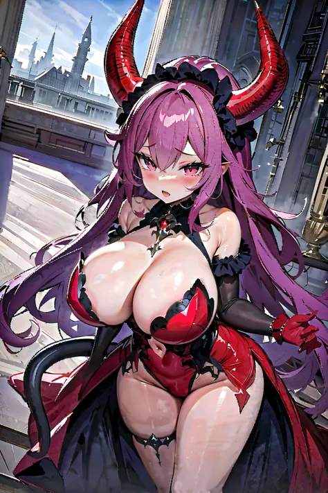 NSFW,masterpiece, top quality, high definition , very detailed,Devil Girl,tail,horn,Big Breasts,Luxurious mansion,Western-style building