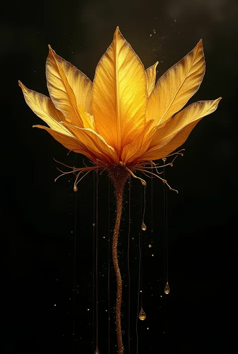 Abstract ai gold flower on black canvas 