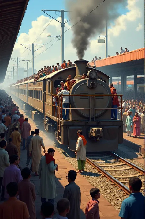 hadhi hoi hay
A train is coming to the Pakistan Railway Station with a huge crowd of people on it