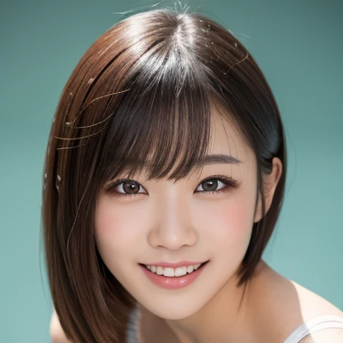 Single, Boys High Resolution , long hair, short hair, Smile, bangs, bangs,  Simple Background , 眼間Bangs,  split lens, tooth,  Slightly stretched lips , 虎tooth,  character， Shine Effect , High Resolution , Precise,  Anatomically Correct ,  Best Quality Happ...