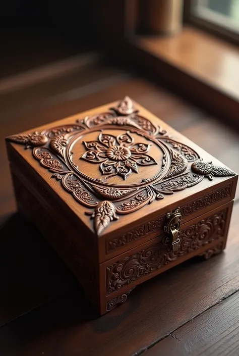 Carved wooden box