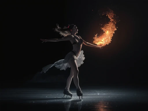 Fire dance,Dancer,(On ice 1.5),(  Strong Shadow  :1.3),water vapor,(Horror Style),(curse:1.3),(soul:1.3),(ultra  realistic  8k cg,  RAW photo,  top quality, masterpiece:1.2), high resolution raw color photos, professional photos ,( realistic , photo- reali...