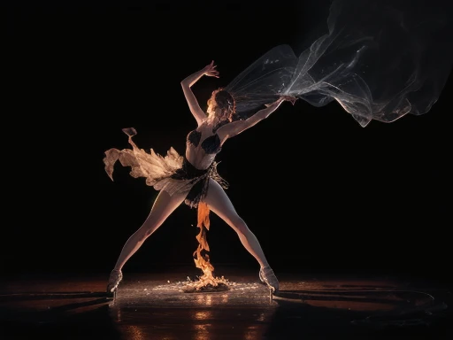 Fire dance,Dancer,(On ice 1.5),(  Strong Shadow  :1.3),water vapor,(Horror Style),(curse:1.3),(soul:1.3),(ultra  realistic  8k cg,  RAW photo,  top quality, masterpiece:1.2), high resolution raw color photos, professional photos ,( realistic , photo- reali...