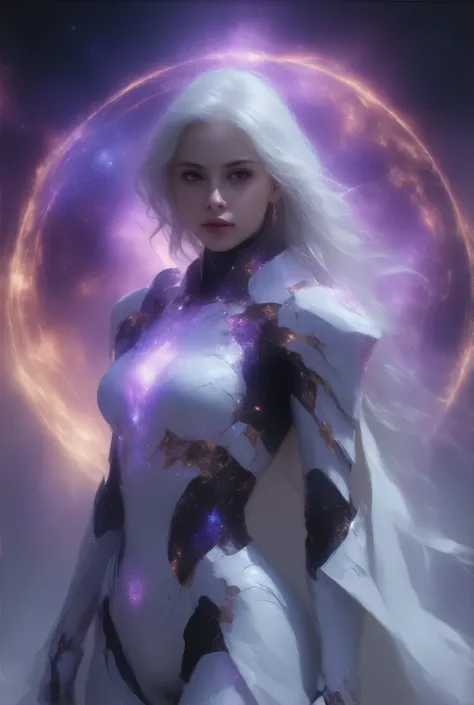 space war, 8K resolution, masterpiece, Highest quality, Award-winning works, unrealistic, Only sexy women, healthy shaped body, Age 25, White wavy long hair, hair band, 、((large breasts:1.2), (huge breasts:1.2), (Uplifted and well-defined bust:1.2), (lifte...