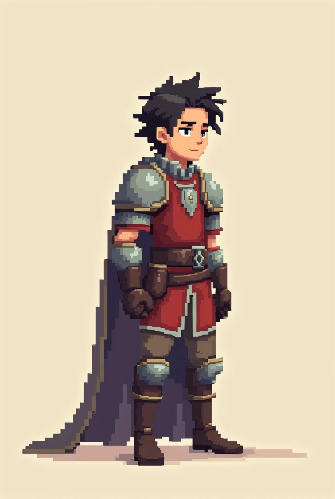 create a photo of a game hero pixel man full height 2d (should stand almost sideways looking to the right side and even pixelated ones less armed, and around the 9th and 10th century this character is now a level 3 character