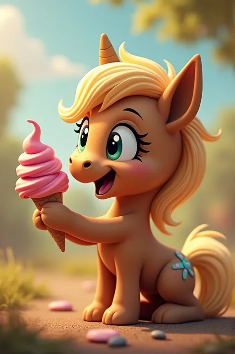 Very excited pony while kneeling sucking Jaxs ice cream