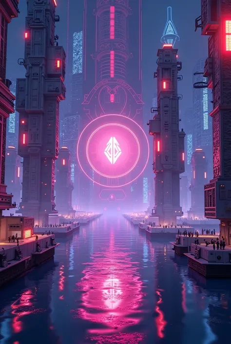 "A visually stunning generative art piece featuring a futuristic cityscape with intricate neon-lit patterns, blending cyberpunk and surrealist aesthetics. The scene should include floating geometric structures and elements of augmented reality (e.g., holog...