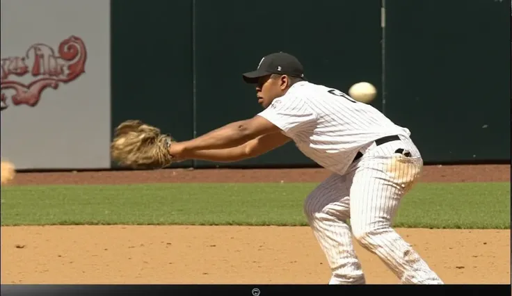 A 32 inch monitor in perspective view displaying a dramatic, high-contrast cinematic, its screen glowing with a warm, golden light, displaying a dynamic close up shot of a baseball player captured from behind, stretching out in mid-swing, both hands graspi...