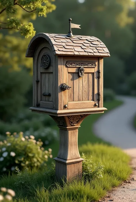 Generate an image for me that says “mailbox” .  That the letter reflects something rustic and elegant 