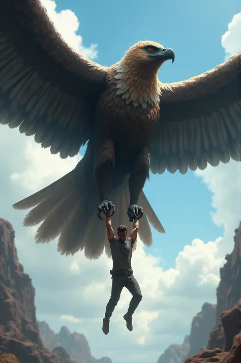 The giant bird will take the man by both legs and fly away