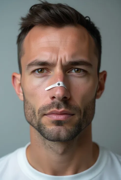 realistic man wearing a small magnetic strip on nose to better inhaling