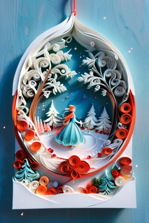 DIY-painting in the style of quilling+string art,

in the background, snow pines in the quilling style will fall into the depths, in the center - a beautiful Snow Maiden - in the quilling style, sends us an air kiss
in the quilling style, a gradient from p...