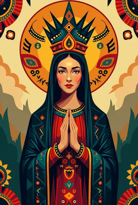 Create an image of Our Lady of the Conception of Aparecida in a tribal style