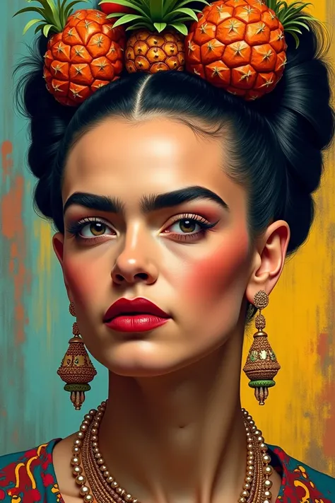 Beautiful drawing of Frida Kahlo with pineapple hairstyle