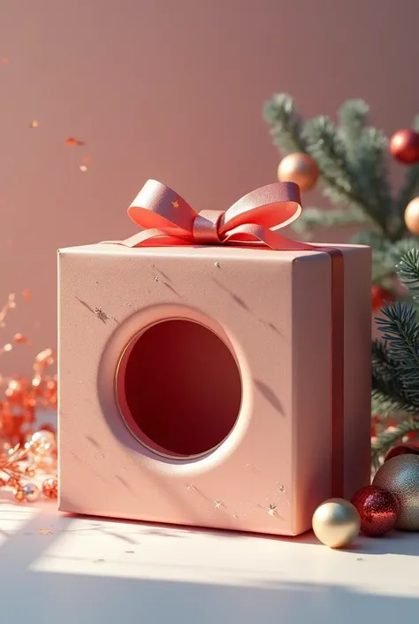 A Christmas gift box with a hole in the middle 