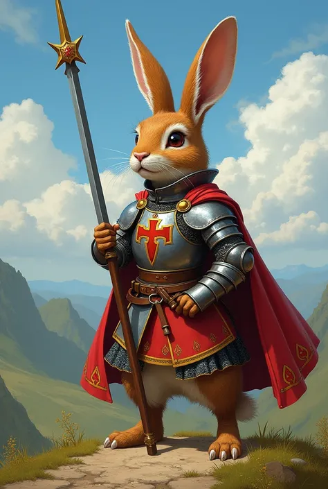 Un lapin en armure qui tient une lance