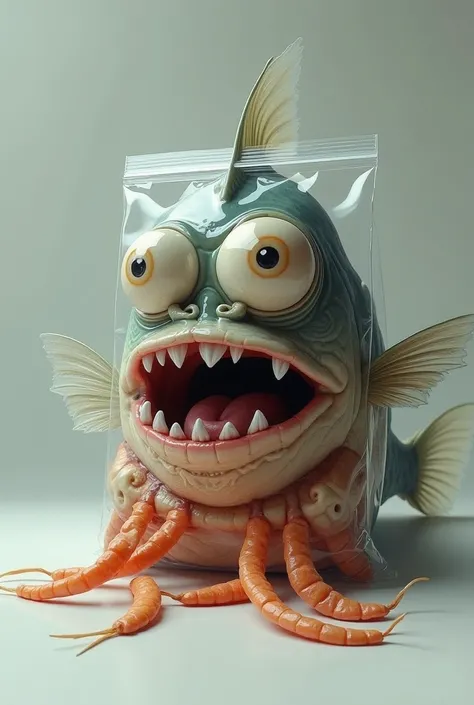 Anchovies in a bag and a catfish with an ugly face