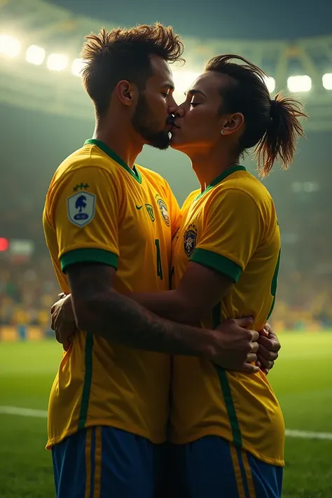 Neymar and Ronaldinho Gaúcho kissing 