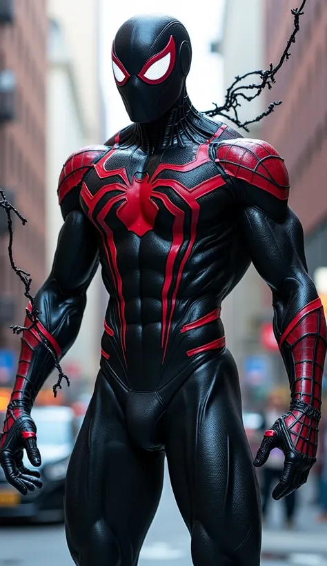 This hybrid superhero merges Spider-Man’s agility, acrobatics, and quick reflexes with Venom’s dark symbiote power. The suit is a combination of Spider-Man’s red and blue, merged with Venom’s black, creating a dark, sleek form. The hybrid hero’s webs are o...