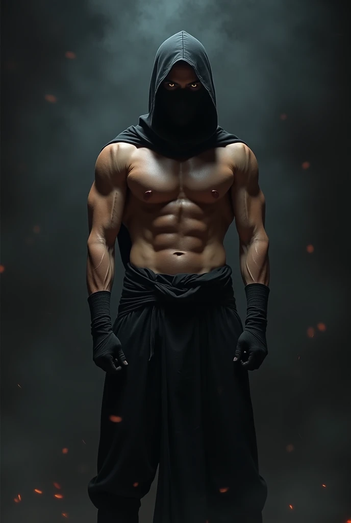 A masked male ninja naked full body