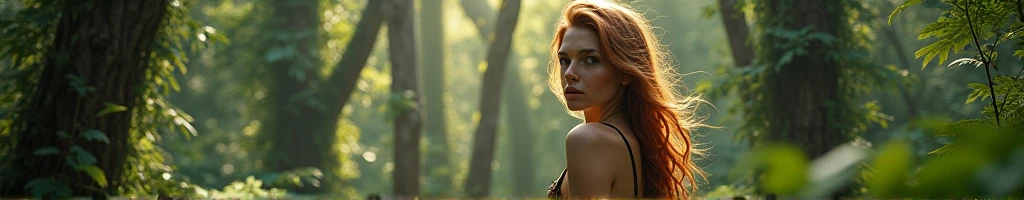 Give me a forest and a beautiful sexy Russian girl whos surviving looks even more youthful