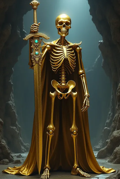 Create a golden skeleton with a sword in your hand