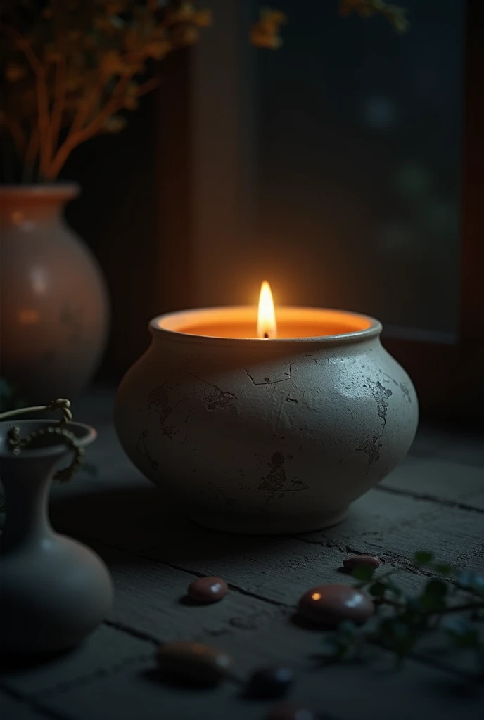 Create an image of light in old pot can create only shade in darkness area
