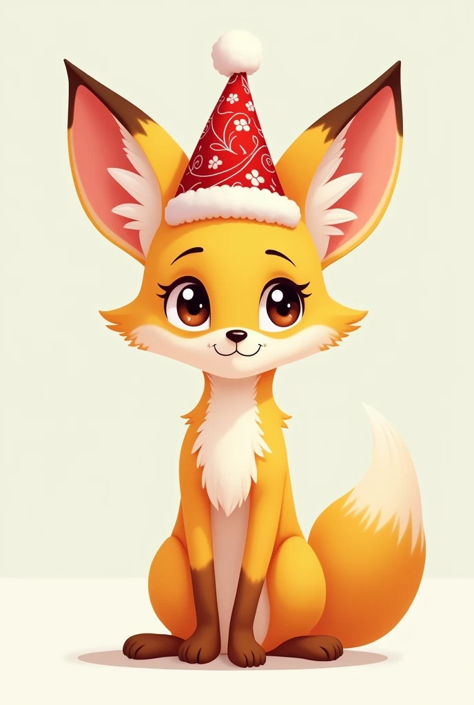 Cute fennec fox cartoon art in a Christmas hat 