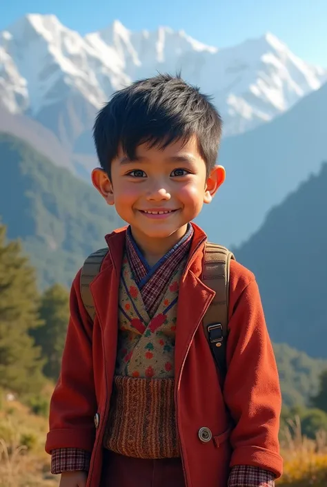 A Young, toller, cute and handsome Nepali boy in hilly region , mountain view.