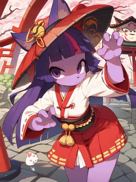 At creepy Japanese Shrines , cartoon furry female fox , (Fox Hand pose) , Meloic Sign , bend over
, erotica , My heart is beating fast , Shrine maiden outfit , higo zuiki pearl , futon , Will-o-the-wisp , twilight