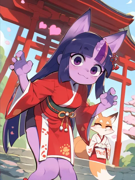 At creepy Japanese Shrines , cartoon furry female fox , (Fox Hand pose) , Meloic Sign , bend over
, erotica , My heart is beating fast , Shrine maiden outfit , higo zuiki pearl , futon , Will-o-the-wisp , twilight