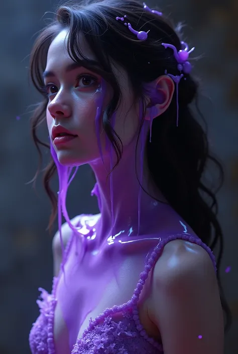 cute sexy girl being possessed by purple slime going in threr ears