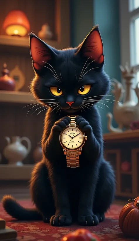 Black cat sees a watch to buy for him but he didnt like it