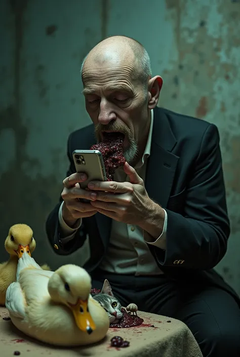 A man who connects with an Android phone and he eats live ducks and dead cats