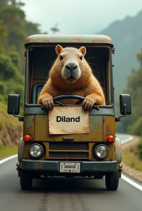 Capybara driving a cargo truck and that the patent says Diland