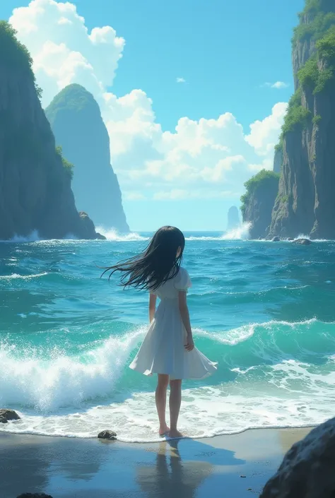 Girl standing at the seaside
