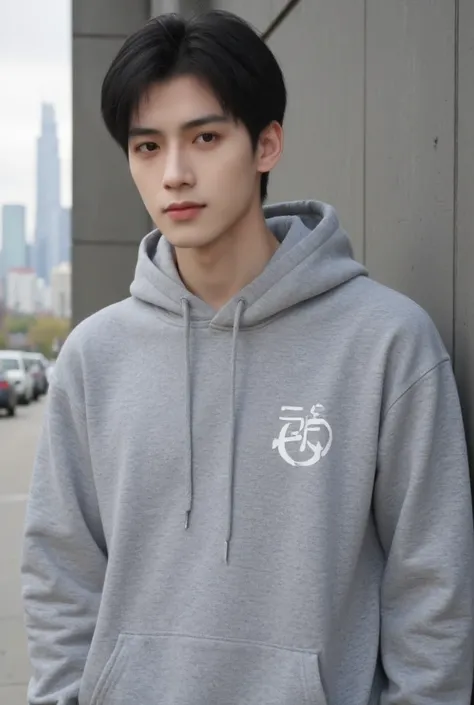 Handsome asian korean man in hoodie